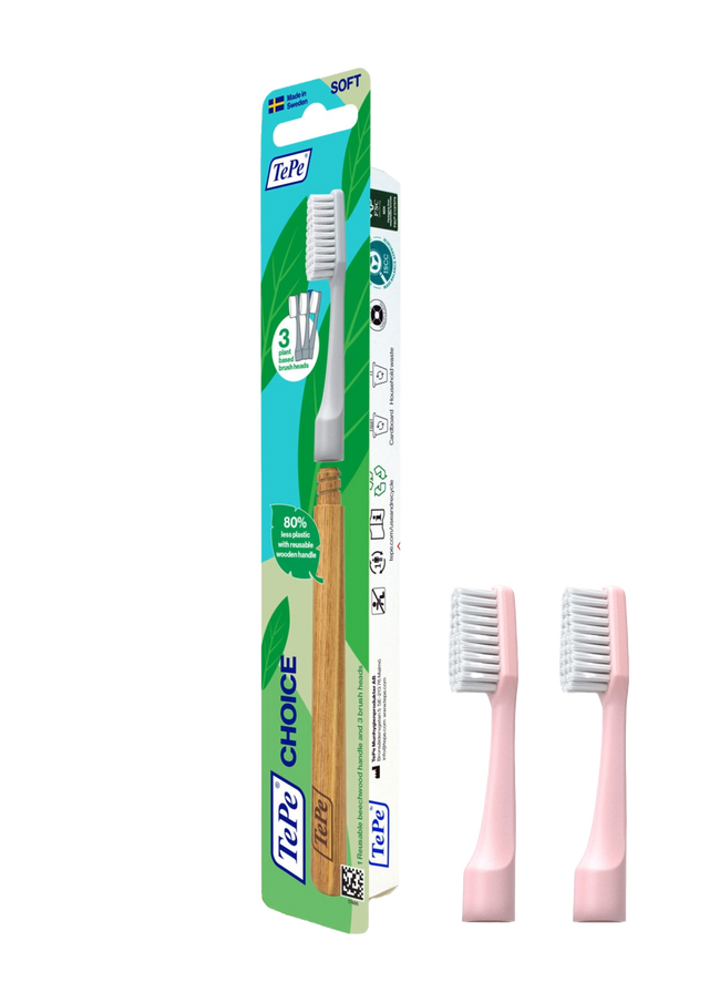 Spazzolino CHOICE con manico in legno + 3 testine cambiabili TePe