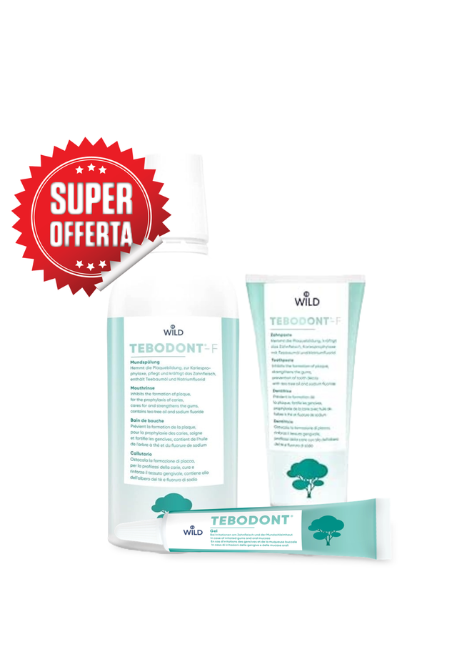 Offerta Set Tebodont  Collutorio con fluoro 500ml, Gel, Dentifricio con fluoro